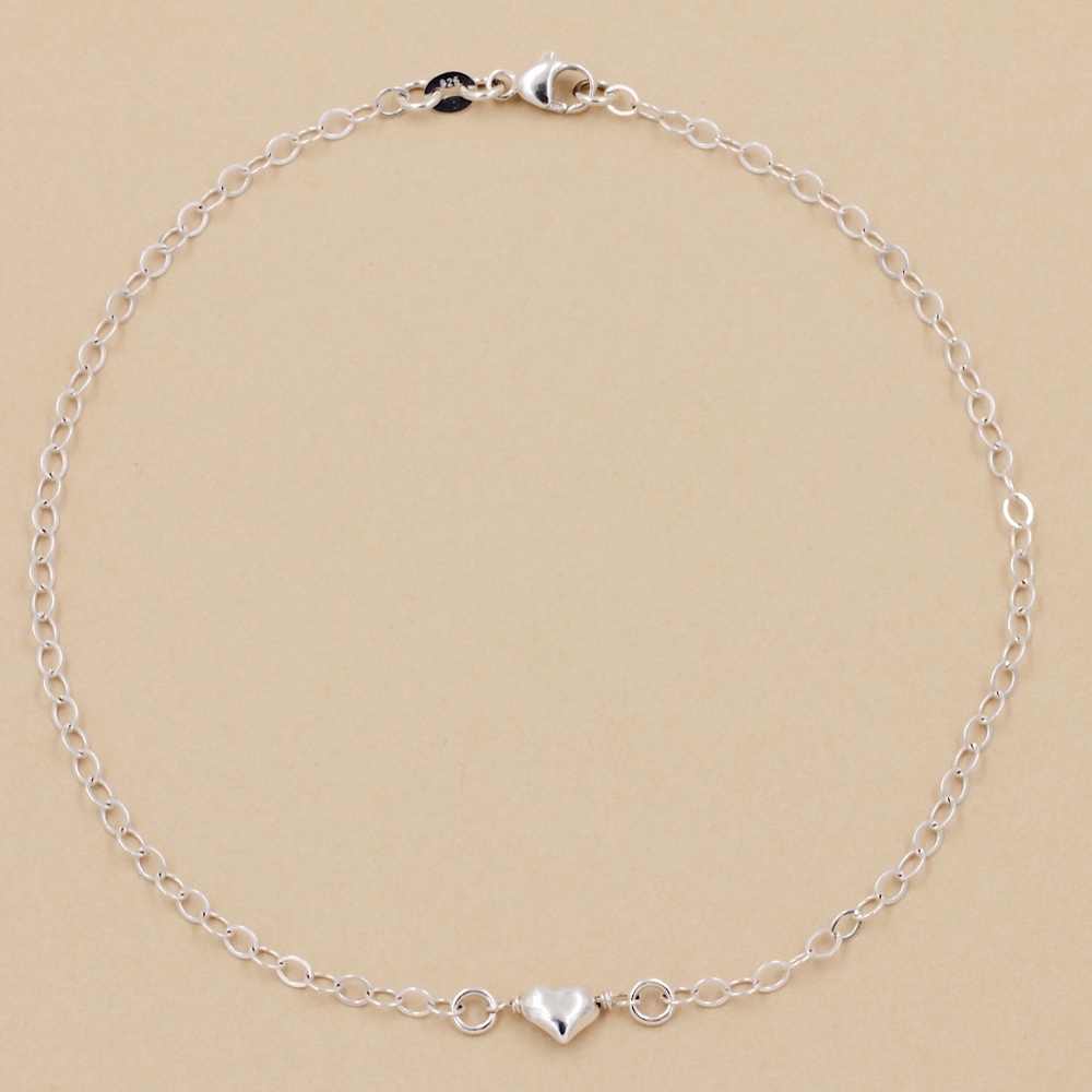 Puff Heart Anklet 925 Sterling Silver